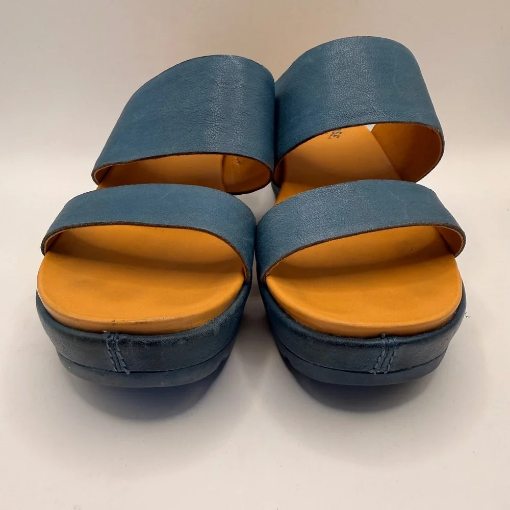 Kork-Ease Kane Dual Strap Platform Wedge Slide Sandals  Denim Blue K50204 8M
